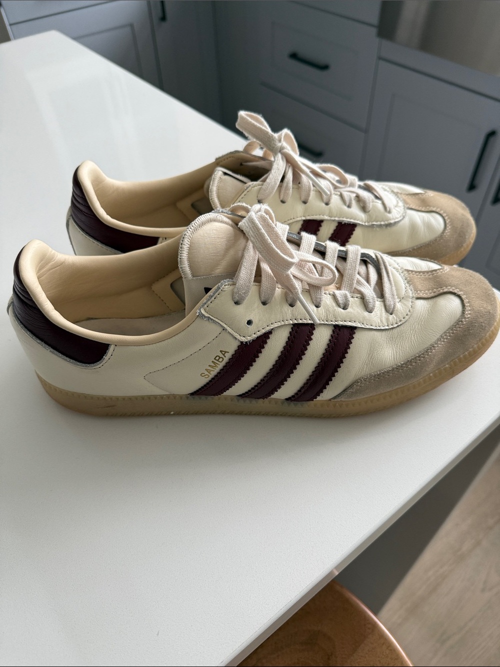 adidas Men’s Cream and Maroon Leather Suede Sneakers